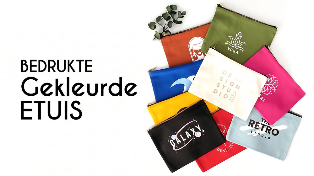 Gekleurde bedrukte etuis met logo - Pamusan.nl
