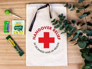 Hangover bags with Black Ribbon, Wedding Recovery Kit Party bags — lifestyle view | Pamusan