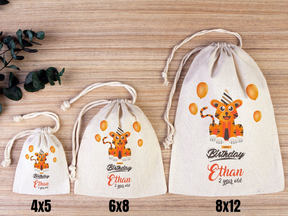 Happy Birthday Tiger Design, Custom Name Bags, Custom Party Bags for first birthday, Personalized Bags