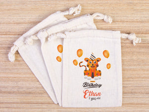 Happy Birthday Tiger Design, Custom Name Bags, Custom Party Bags for first birthday, Personalized Bags