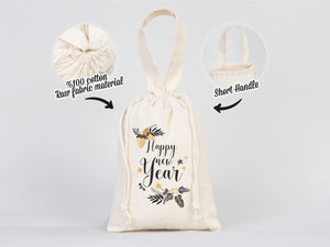 Happy New Year Bear Favor Bags  6" x 8" (15 cm x 20 cm) – Personalized Cotton & Muslin Pouches — detail view | Pamusan