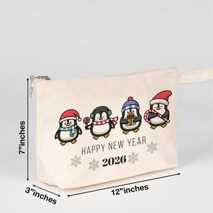Happy New Year Canvas Clutch Bag – Cute Penguin Holiday Design 2026 - Pamusan.com