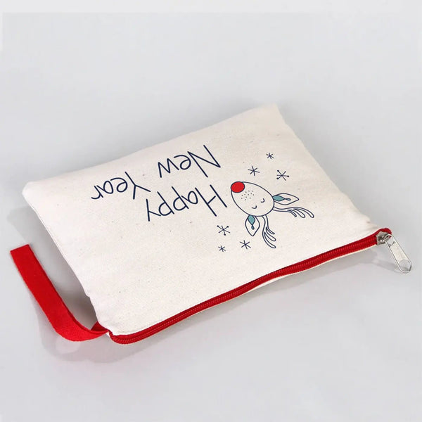 Happy New Year Clutch Bag – Festive Holiday Designs with Red Zipper Handle - Pamusan.com
