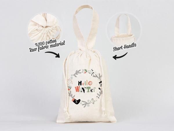 Hello Winter Gift Bags - Custom Family or Company Bags, Add Logo & Text, Personalized Cotton Bags — logo detail | Pamusan