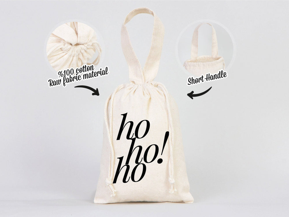 Ho Ho Ho Christmas Pouch Bags – Personalized Cotton Gift Bags for Family or Company | Add Your Logo & Text | Pamusan