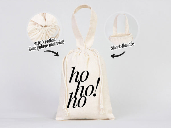 Ho Ho Ho Christmas Pouch Bags – Personalized Cotton Gift Bags for Family or Company | Add Your Logo & Text | Pamusan