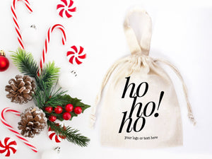 Ho Ho Ho Christmas Pouch Bags – Personalized Cotton Gift Bags for Family or Company | Add Your Logo & Text | Pamusan
