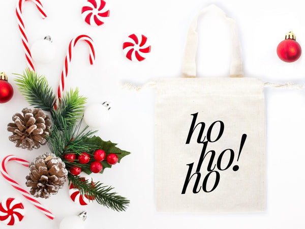 Ho Ho Ho Christmas Pouch Bags – Personalized Cotton Gift Bags for Family or Company | Add Your Logo & Text | Pamusan