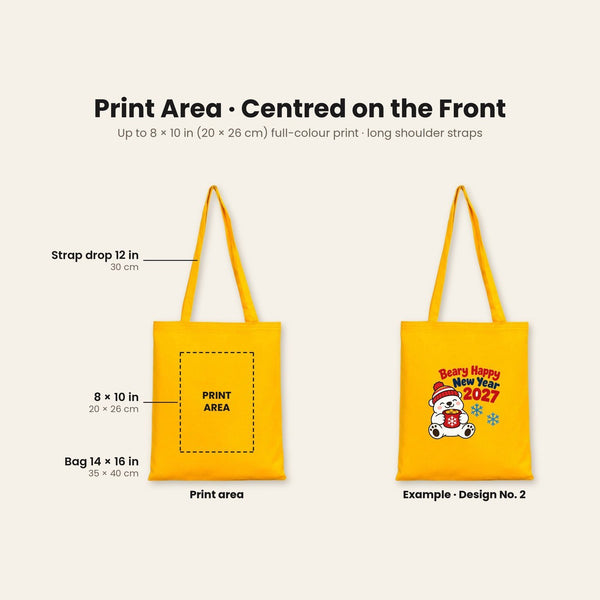 Herbruikbare kerstcadeautassen van stof – katoenen tote bags 35 × 40 cm in groen, geel of marineblauw, 9 ontwerpen voor Kerst & Nieuwjaar 2027 - Pamusan.nl
