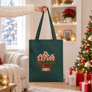 Herbruikbare kerstcadeautassen van stof – katoenen tote bags 35 × 40 cm in groen, geel of marineblauw, 9 ontwerpen voor Kerst & Nieuwjaar 2027 - Pamusan.nl