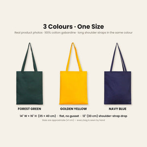 Herbruikbare kerstcadeautassen van stof – katoenen tote bags 35 × 40 cm in groen, geel of marineblauw, 9 ontwerpen voor Kerst & Nieuwjaar 2027 - Pamusan.nl