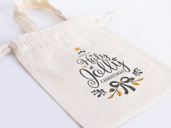 Holly Jolly Bags 6"W x 8"H (15.5 cm x 20 cm) Custom Family or Company Bags, Add Logo & Text, - Pamusan.com