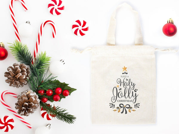 Holly Jolly Bags 6"W x 8"H (15.5 cm x 20 cm) Custom Family or Company Bags, Add Logo & Text, - Pamusan.com