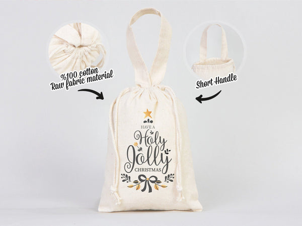 Holly Jolly Bags 6"W x 8"H (15.5 cm x 20 cm) Custom Family or Company Bags, Add Logo & Text, - Pamusan.com