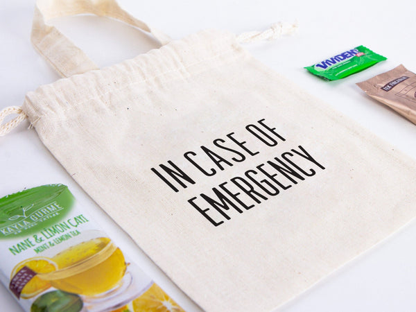 In Case of Emergency Hangover Kit Bag  Survival & Birthday Cotton Bags, Eco-Friendly — back view | Pamusan