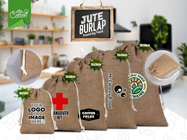 Jute Drawstring Gift Bag – 8" × 12" (20 × 30 cm) – Natural Burlap - Pamusan.com