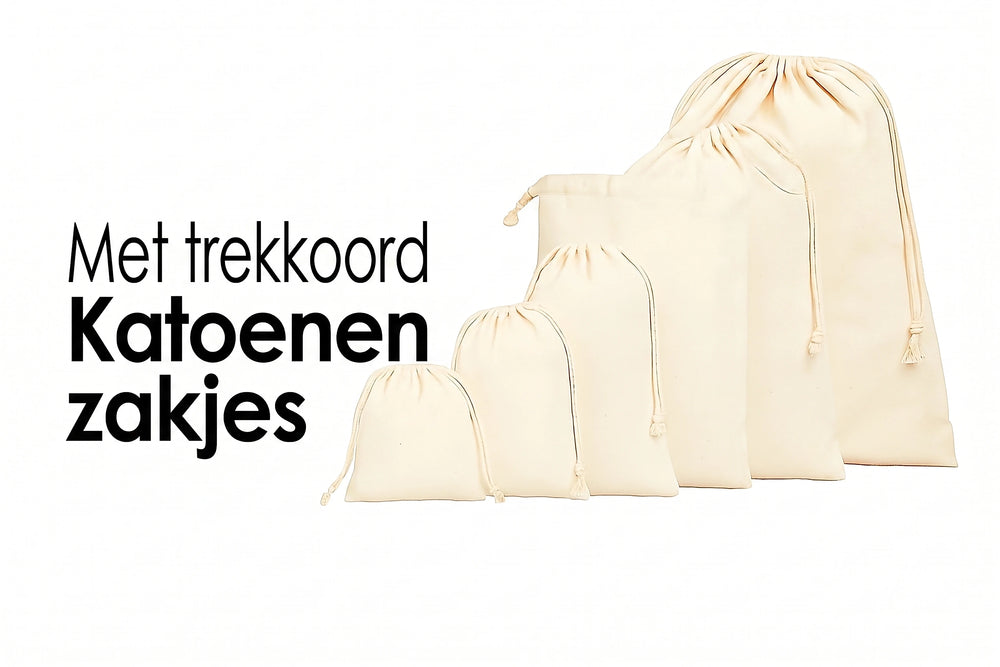Katoenen zakjes met trekkoord in verschillende maten