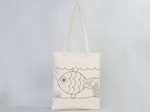 Coloring Tote Bag for Kids – Fish & Ship Design | Paintable Cotton Bag for Coloring Activities — view 8 | Pamusan