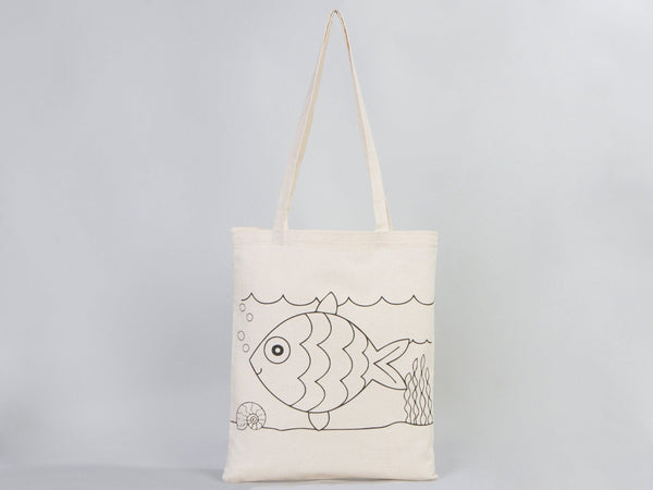 Coloring Tote Bag for Kids – Fish & Ship Design | Paintable Cotton Bag for Coloring Activities — view 8 | Pamusan