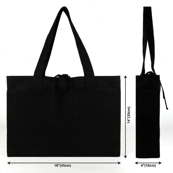 Large Black Canvas Tote Bag with Long Handles – 18"W x 14"H x 4"L - Pamusan.com