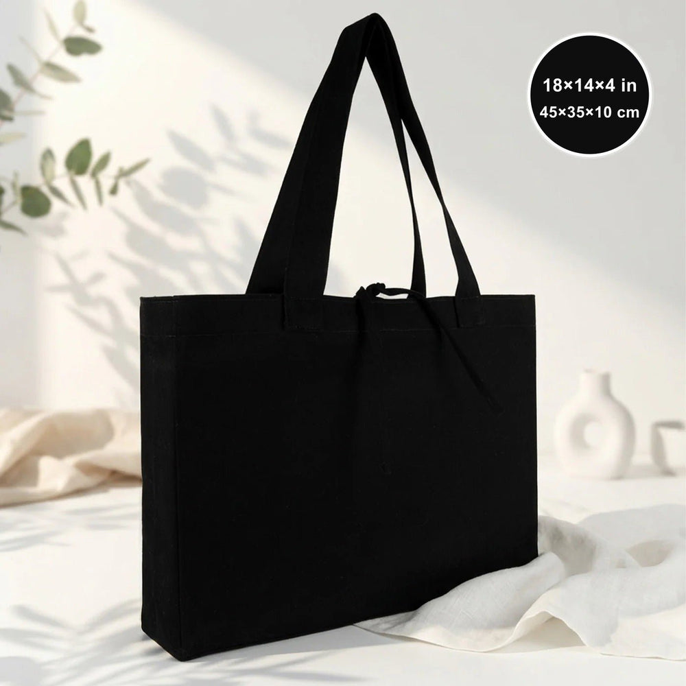 Large Black Canvas Tote Bag with Long Handles – 18"W x 14"H x 4"L - Pamusan.com