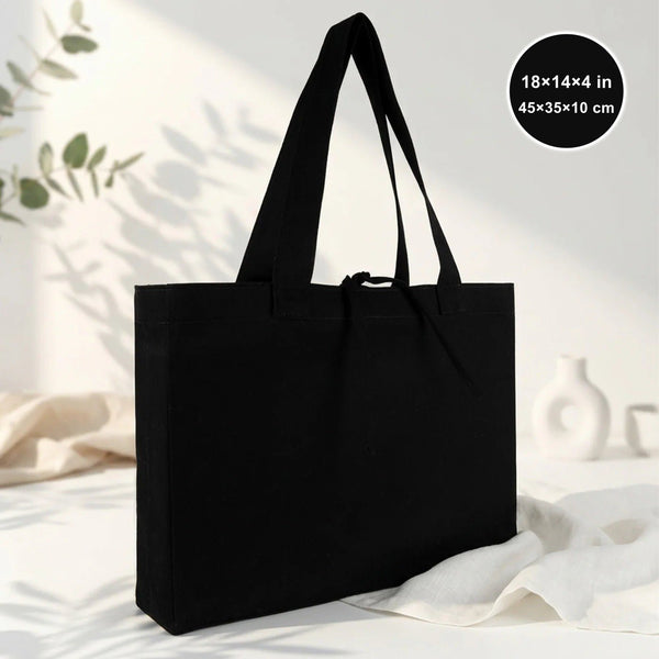 Large Black Canvas Tote Bag with Long Handles – 18"W x 14"H x 4"L - Pamusan.com