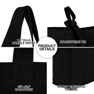 Large Black Canvas Tote Bag with Long Handles – 18"W x 14"H x 4"L - Pamusan.com