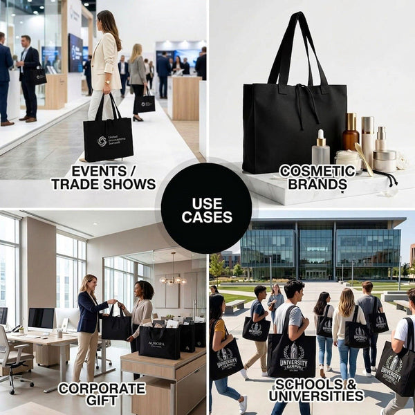 Large Black Canvas Tote Bag with Long Handles – 18"W x 14"H x 4"L - Pamusan.com
