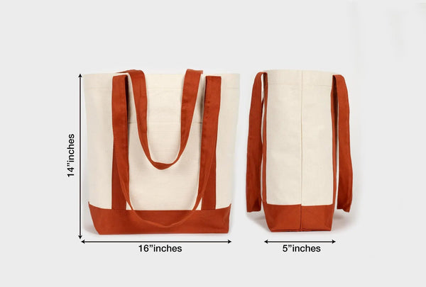 Large Brown Canvas Tote Bag – 16"x14"x5", Eco - Friendly & Reusable Cotton Bag - Pamusan.com