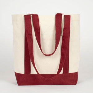 Large Canvas Tote Bag with Burgundy Handles – Sustainable & Heavy Duty Canvas Bag - Pamusan.com