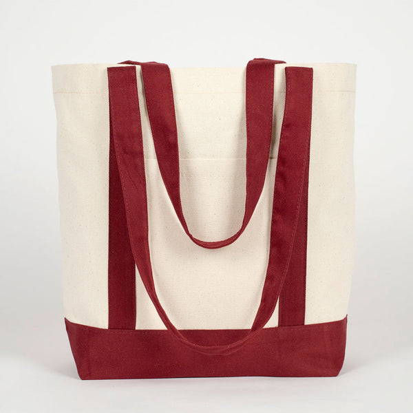 Large Canvas Tote Bag with Burgundy Handles – Sustainable & Heavy Duty Canvas Bag - Pamusan.com