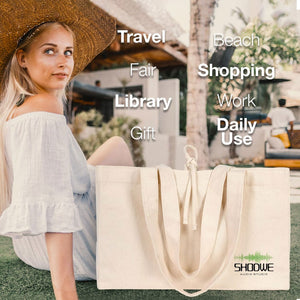 Large Canvas Tote Bag with Long Handles – 18"W x 14"H x 4"L - Pamusan.com