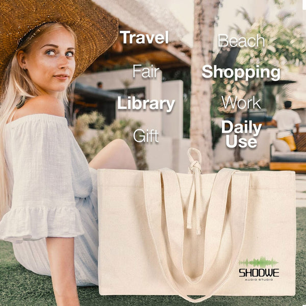 Large Canvas Tote Bag with Long Handles – 18"W x 14"H x 4"L - Pamusan.com