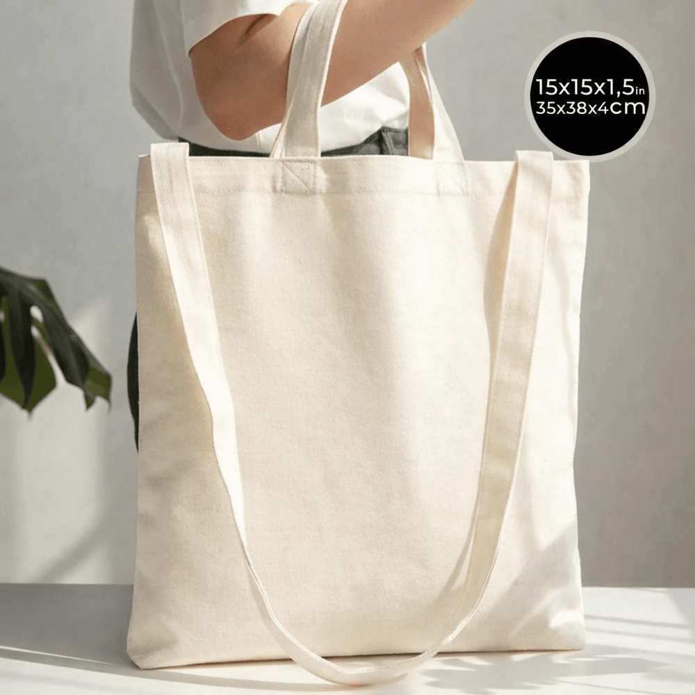 Large Canvas Tote Bag with Long Strap & Short Handles – Natural Cotton Shopping Bag - Pamusan.com