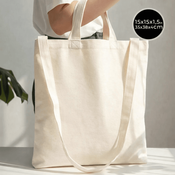 Large Canvas Tote Bag with Long Strap & Short Handles – Natural Cotton Shopping Bag - Pamusan.com
