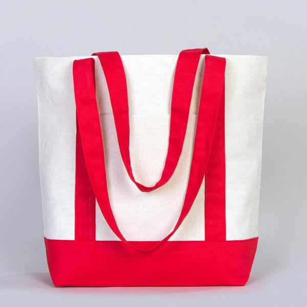 Large Canvas Tote Bag with Red Handles – 16"x14"x5" Eco - Friendly Cotton Shopping Bag - Pamusan.com