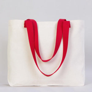 Canvas Tote Bag with Red Woven Handles – 18" × 14" × 3" (45 × 35 × 8 cm) – Thick 10 oz Cotton — detail view | Pamusan