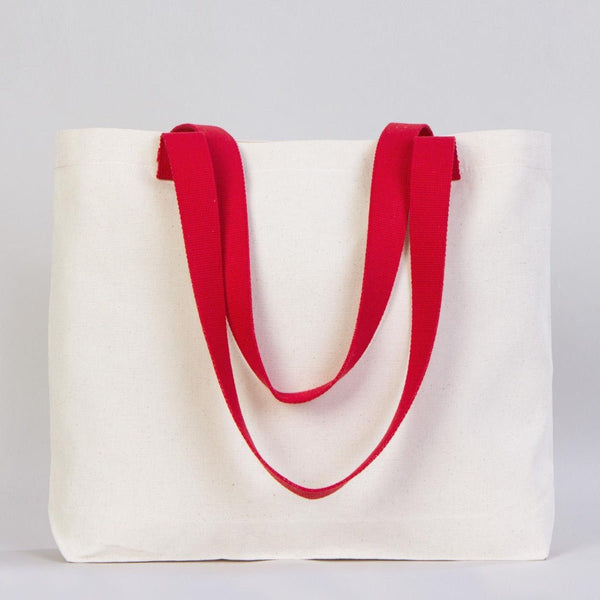 Canvas Tote Bag with Red Woven Handles – 18" × 14" × 3" (45 × 35 × 8 cm) – Thick 10 oz Cotton — detail view | Pamusan