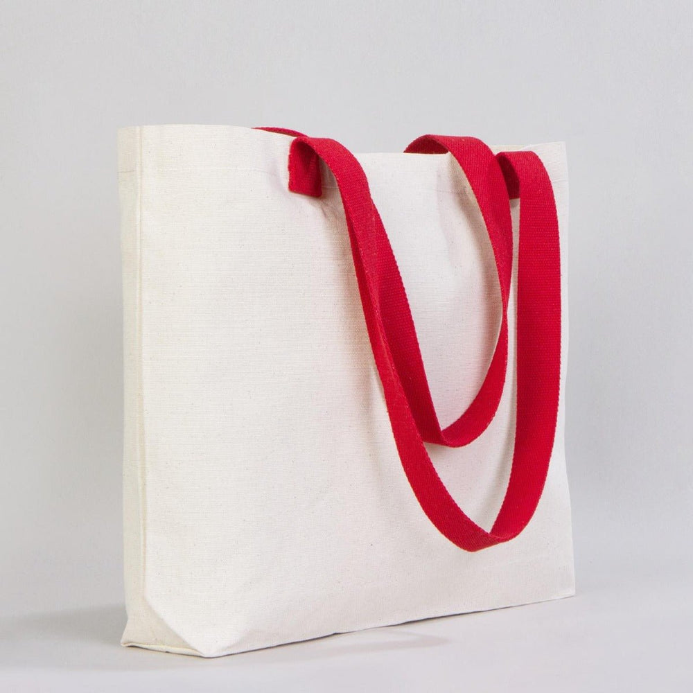 Canvas Tote Bag with Red Woven Handles – 18" × 14" × 3" (45 × 35 × 8 cm) – Thick 10 oz Cotton | Pamusan