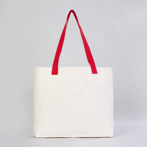 Canvas Tote Bag with Red Woven Handles – 18" × 14" × 3" (45 × 35 × 8 cm) – Thick 10 oz Cotton — lifestyle view | Pamusan