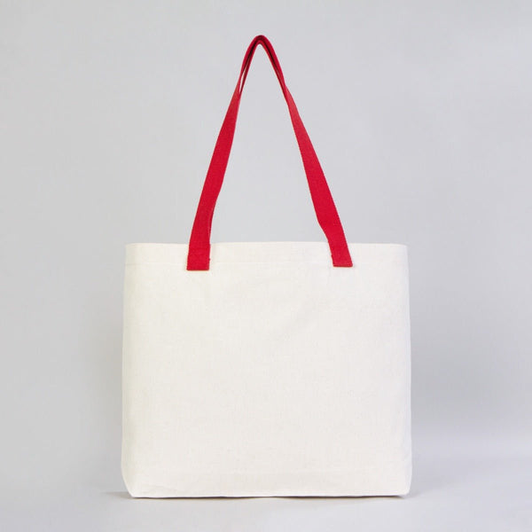 Canvas Tote Bag with Red Woven Handles – 18" × 14" × 3" (45 × 35 × 8 cm) – Thick 10 oz Cotton — lifestyle view | Pamusan