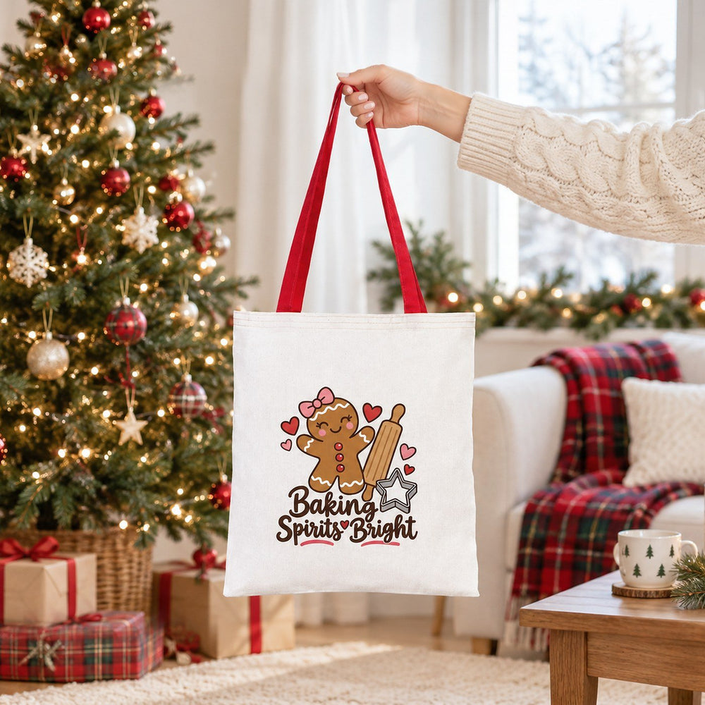 Grote cadeautassen met rode, groene en mosterdgele hengsels aan de muur: Schoentje zetten, Lekkers van Sint, Foute kersttrui