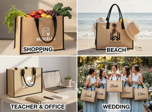Large Custom Jute Tote Bag 18x12x6 – Eco - Friendly Reusable Bag with Black Handles - Pamusan.com