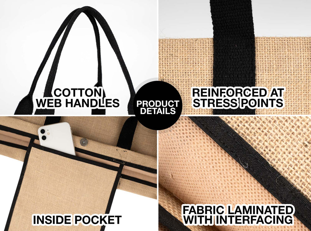 Large Jute Tote Bag 18" x 12" x 6" – Full - Sized, Durable & Eco - Friendly - Pamusan.com