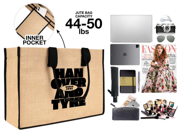 Large Custom Jute Tote Bag 18x12x6 – Eco - Friendly Reusable Bag with Black Handles - Pamusan.com