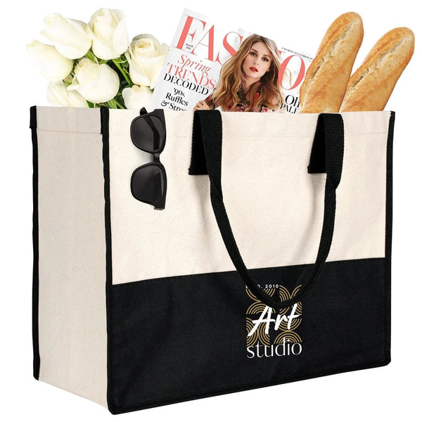 Large Elite Personalized Canvas Tote – Custom Travel, Spa, Hotel Gift Bag with Pocket - Pamusan.com