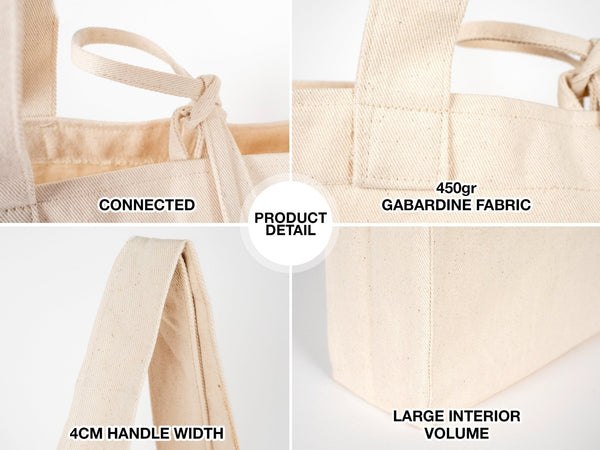 Large Natural Canvas Tote Bag with Long Handles – 18"W x 11"H x 4"L Eco - Friendly Reusable Cotton Bag - Pamusan.com