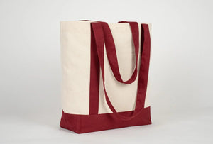 Large Trend Canvas Shopping Bag with Burgundy Handle, 16"W x 14"H x 5"L, 12 Oz, Personalized - Pamusan.com