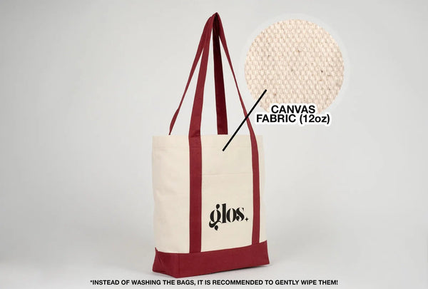 Large Trend Canvas Shopping Bag with Burgundy Handle, 16"W x 14"H x 5"L, 12 Oz, Personalized - Pamusan.com