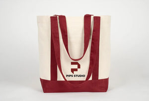 Large Trend Canvas Shopping Bag with Burgundy Handle, 16"W x 14"H x 5"L, 12 Oz, Personalized - Pamusan.com